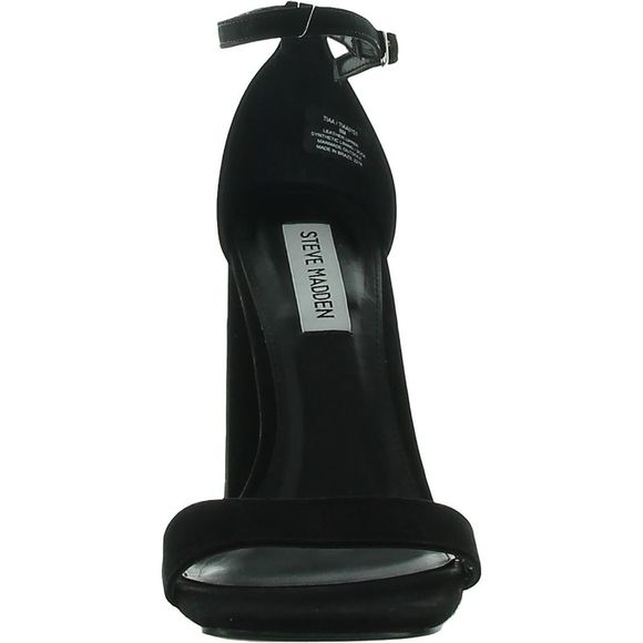 Steve Madden Womens Tiaa Black Leather Ankle Strap Block Heels Sandals - Picture 2 of 3